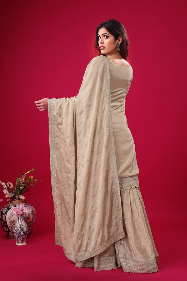 Teeya Creation Chiku Color Chinon Silk Heavy Embroidery Work Pakistani Fully Stitched Salwar Suit - Distacart