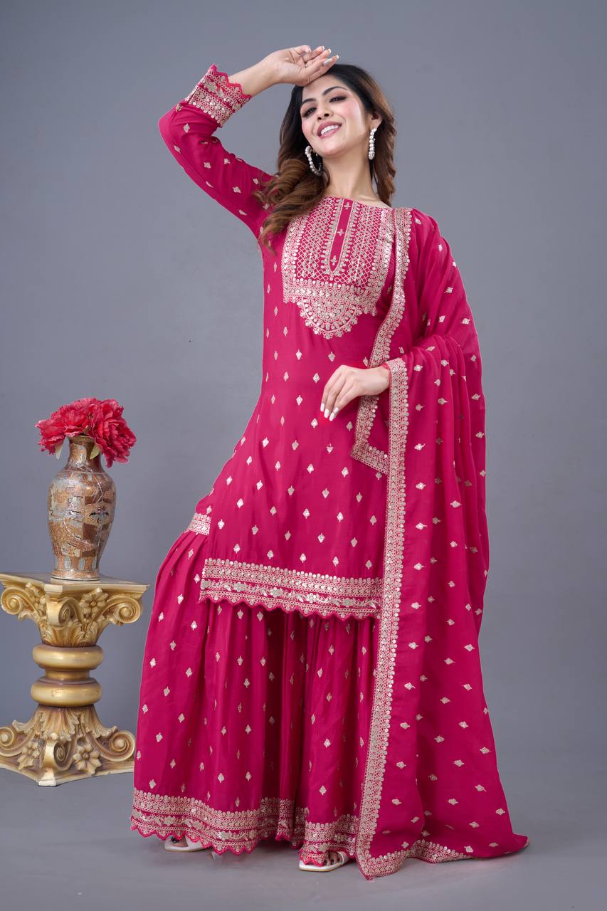 Teeya Creation Rani Color Chinon Silk Heavy Embroidery Work Pakistani Fully Stitched Salwar Suit - Distacart