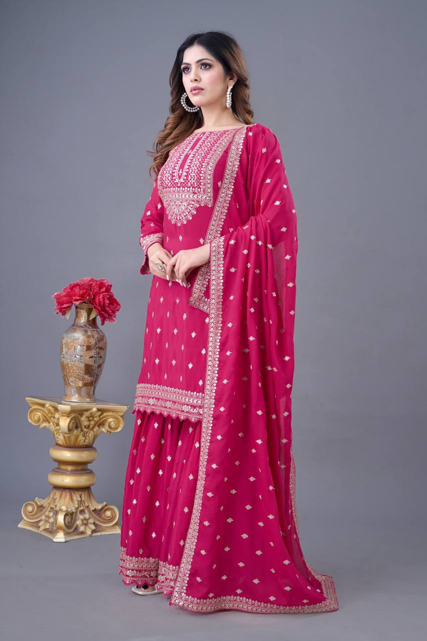 Teeya Creation Rani Color Chinon Silk Heavy Embroidery Work Pakistani Fully Stitched Salwar Suit - Distacart