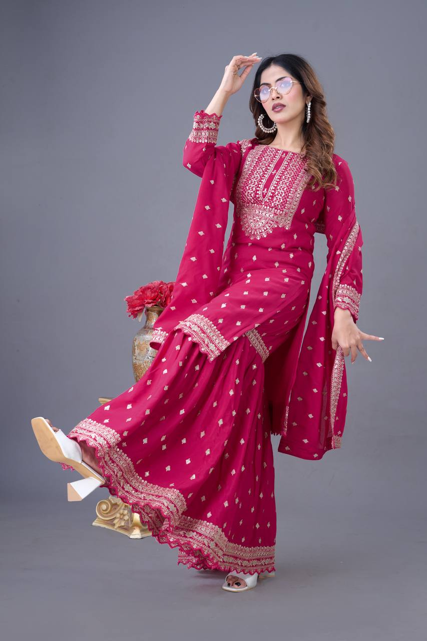 Teeya Creation Rani Color Chinon Silk Heavy Embroidery Work Pakistani Fully Stitched Salwar Suit - Distacart