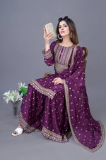 Thumbnail for Teeya Creation Wine Color Chinon Silk Heavy Embroidery Work Pakistani Fully Stitched Salwar Suit - Distacart