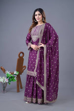 Thumbnail for Teeya Creation Wine Color Chinon Silk Heavy Embroidery Work Pakistani Fully Stitched Salwar Suit - Distacart