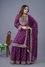 Thumbnail for Teeya Creation Wine Color Chinon Silk Heavy Embroidery Work Pakistani Fully Stitched Salwar Suit - Distacart