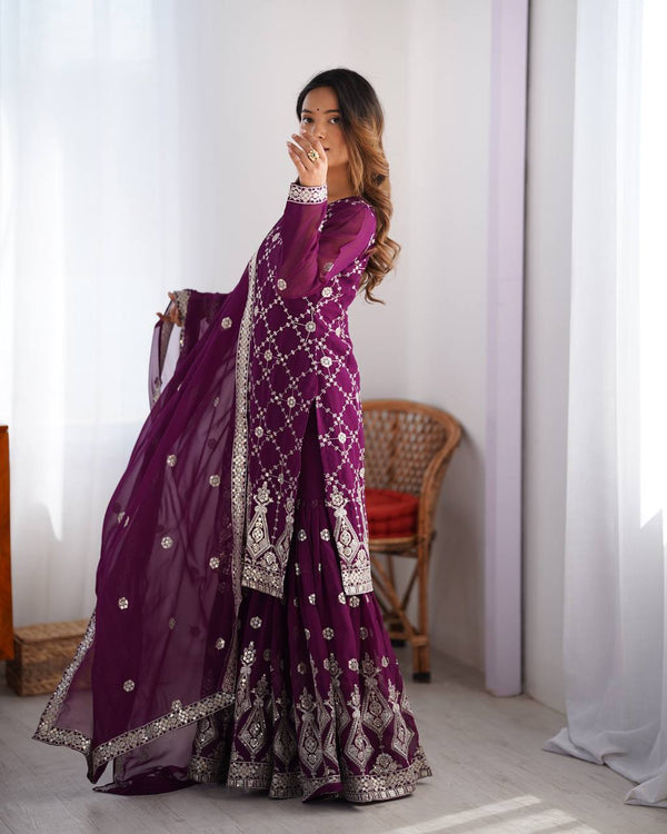Teeya Creation Wine Color Faux Georgette Embroidery Work Fully Stitched Salwar Suit - Distacart