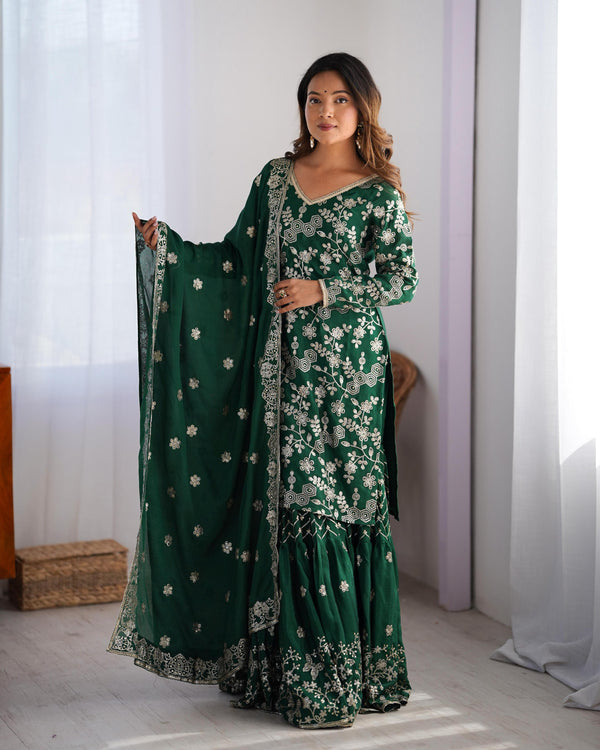 Teeya Creation Green Color Chinnon Silk Embroidery Work Fully Stitched Salwar Suit - Distacart