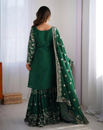 Thumbnail for Teeya Creation Green Color Chinnon Silk Embroidery Work Fully Stitched Salwar Suit - Distacart
