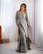 Thumbnail for Teeya Creation Grey Color Chinnon Silk Embroidery Work Fully Stitched Salwar Suit - Distacart