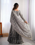 Thumbnail for Teeya Creation Grey Color Chinnon Silk Embroidery Work Fully Stitched Salwar Suit - Distacart