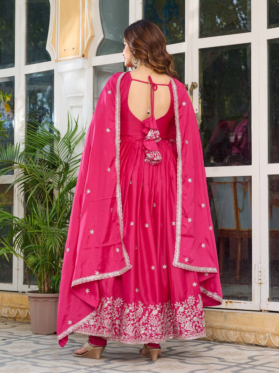 Teeya Creation Rani Color American Silk Embroidery Work Fully Stitched Gown - Distacart