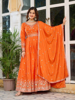Thumbnail for Teeya Creation Orange Color American Silk Embroidery Work Fully Stitched Gown