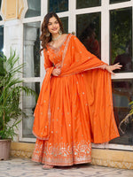 Thumbnail for Teeya Creation Orange Color American Silk Embroidery Work Fully Stitched Gown