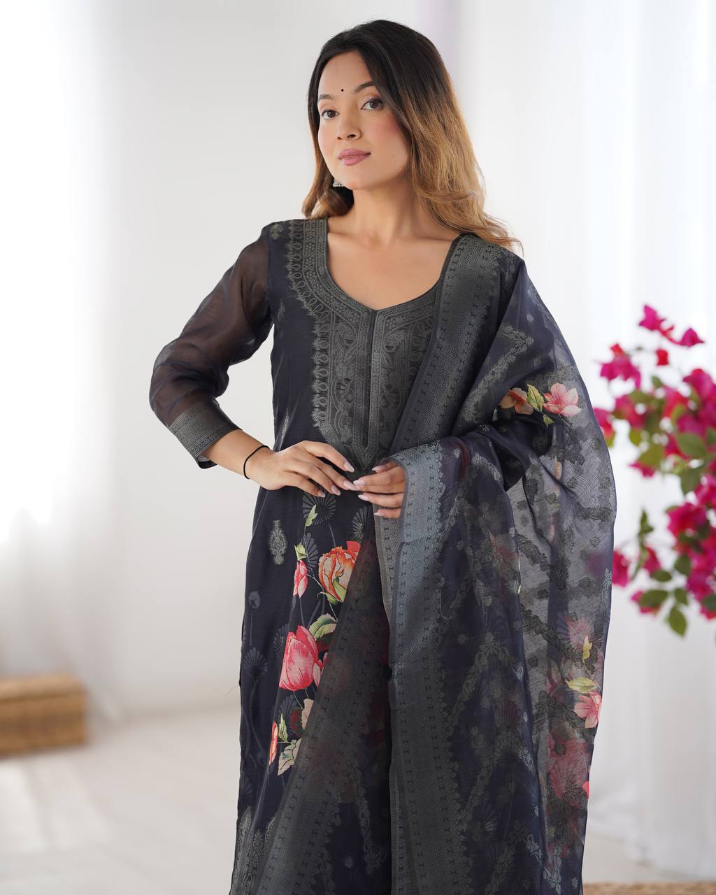 Teeya Creation Black Color Chanderi Silk Embroidery Work Fully Stitched Pakistani Suit - Distacart