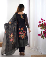 Thumbnail for Teeya Creation Black Color Chanderi Silk Embroidery Work Fully Stitched Pakistani Suit - Distacart