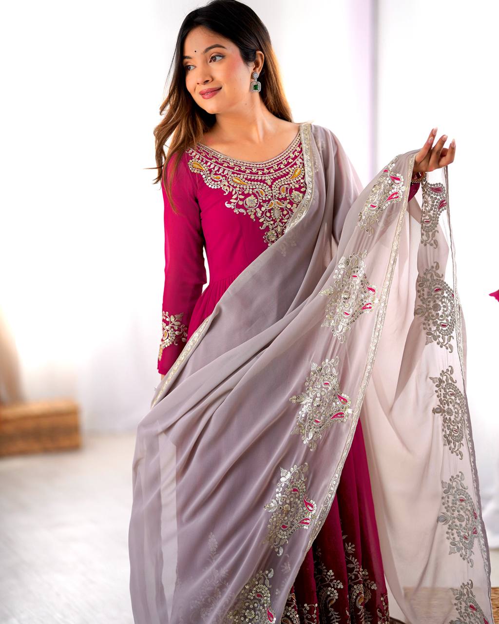 Teeya Creation Rani Color Heavy Georgette Embroidery Work Fully Stitched Gown - Distacart