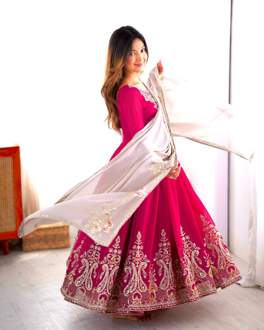 Teeya Creation Rani Color Heavy Georgette Embroidery Work Fully Stitched Gown - Distacart