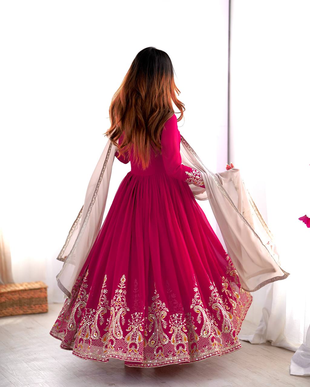 Teeya Creation Rani Color Heavy Georgette Embroidery Work Fully Stitched Gown - Distacart