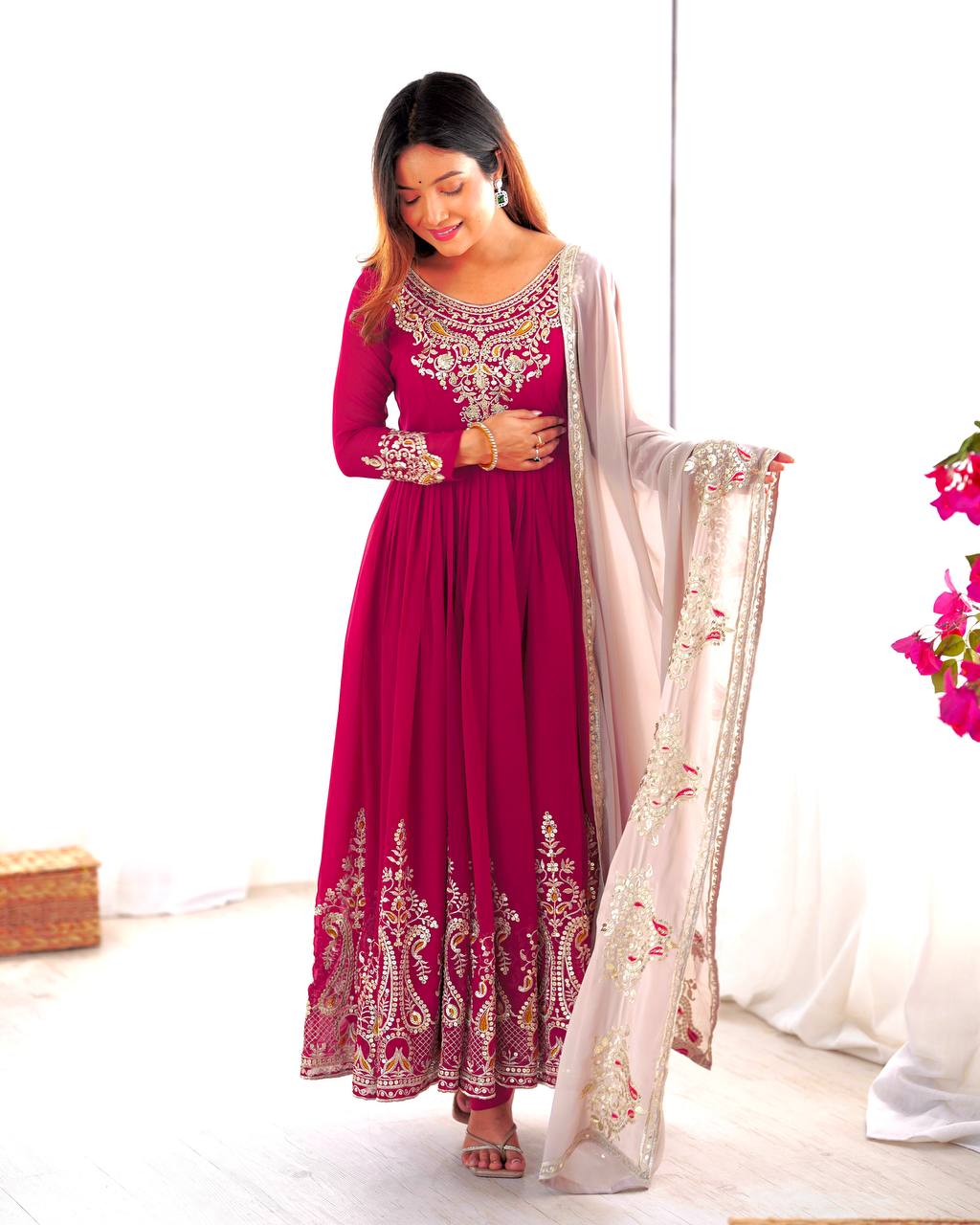 Teeya Creation Rani Color Heavy Georgette Embroidery Work Fully Stitched Gown - Distacart
