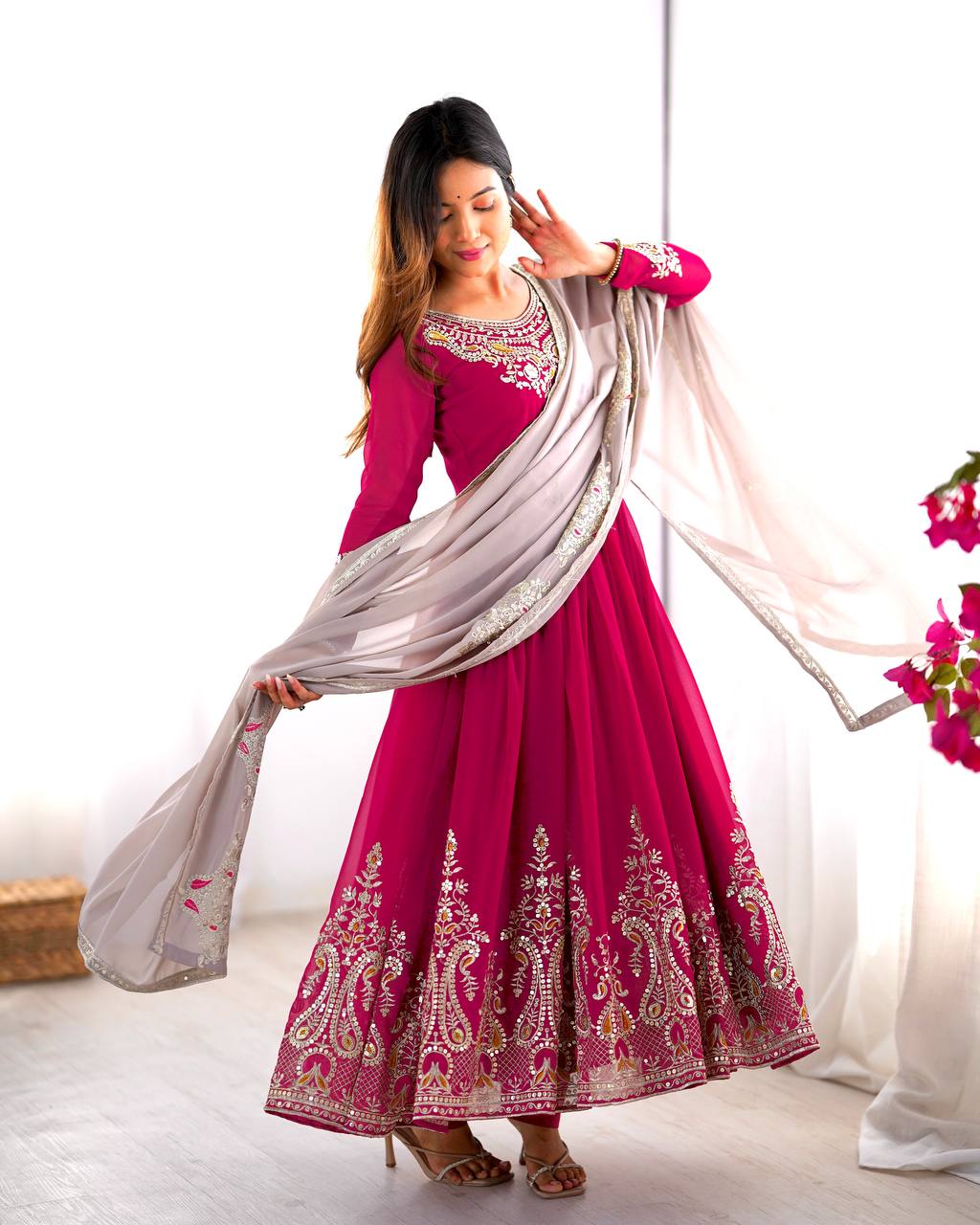 Teeya Creation Rani Color Heavy Georgette Embroidery Work Fully Stitched Gown - Distacart