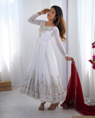 Teeya Creation White Color Heavy Georgette Embroidery Work Fully Stitched Gown - Distacart