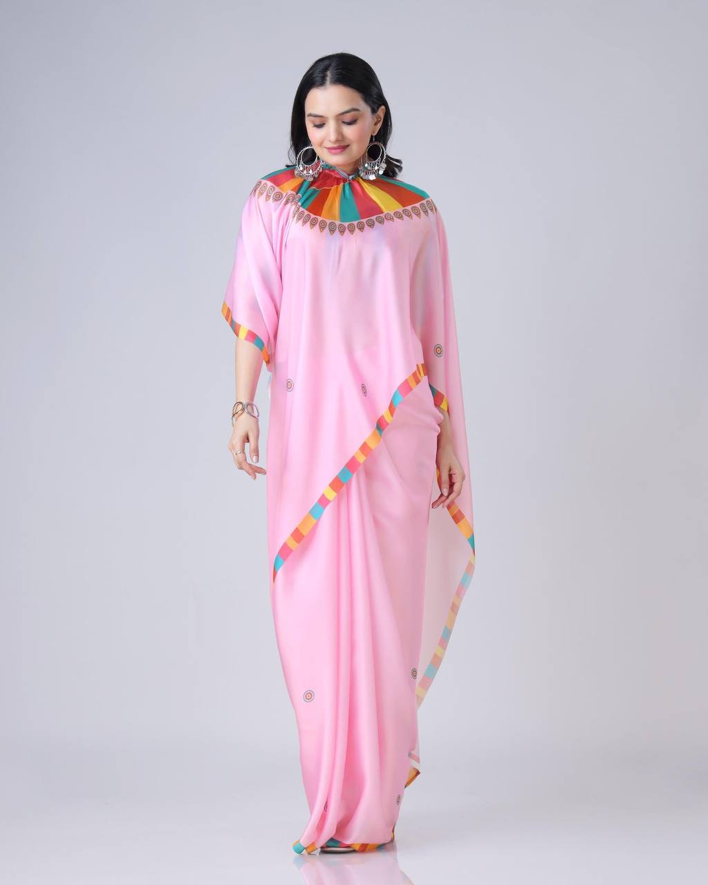 Teeya Creation Pink Color Japan Satin Silk Digital Print Ready To Wear Saree - Distacart