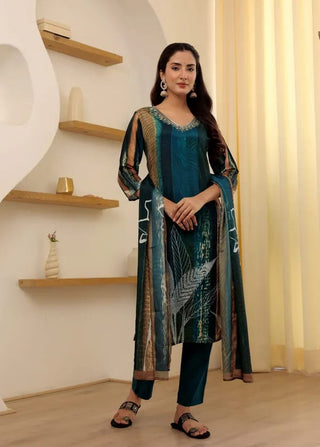 Malishka Women's Multi Rayon Slub Embroidery Kurta Pant Set With Dupatta - Distacart