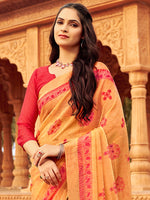Thumbnail for NOZ2TOZ Women's Chiffon Orange Printed Designer Saree With Blouse Piece - Distacart