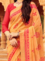 Thumbnail for NOZ2TOZ Women's Chiffon Orange Printed Designer Saree With Blouse Piece - Distacart