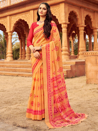 NOZ2TOZ Women's Chiffon Orange Printed Designer Saree With Blouse Piece - Distacart