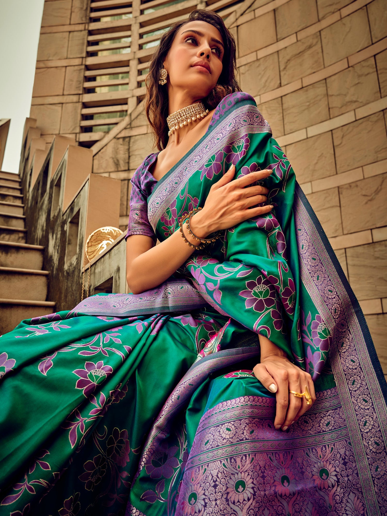 NOZ2TOZ Women's Satin Silk Teal green Woven Design Designer Saree With Blouse Piece - Distacart