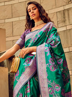 Thumbnail for NOZ2TOZ Women's Satin Silk Teal green Woven Design Designer Saree With Blouse Piece - Distacart