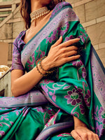 Thumbnail for NOZ2TOZ Women's Satin Silk Teal green Woven Design Designer Saree With Blouse Piece - Distacart