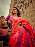 Thumbnail for NOZ2TOZ Women's Satin Silk Red Woven Design Designer Saree With Blouse Piece - Distacart