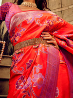 Thumbnail for NOZ2TOZ Women's Satin Silk Red Woven Design Designer Saree With Blouse Piece - Distacart