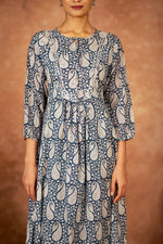 Thumbnail for Joban Fashion Blue Floral Hand Block Printed Cotton Kurta Pant Set - Distacart