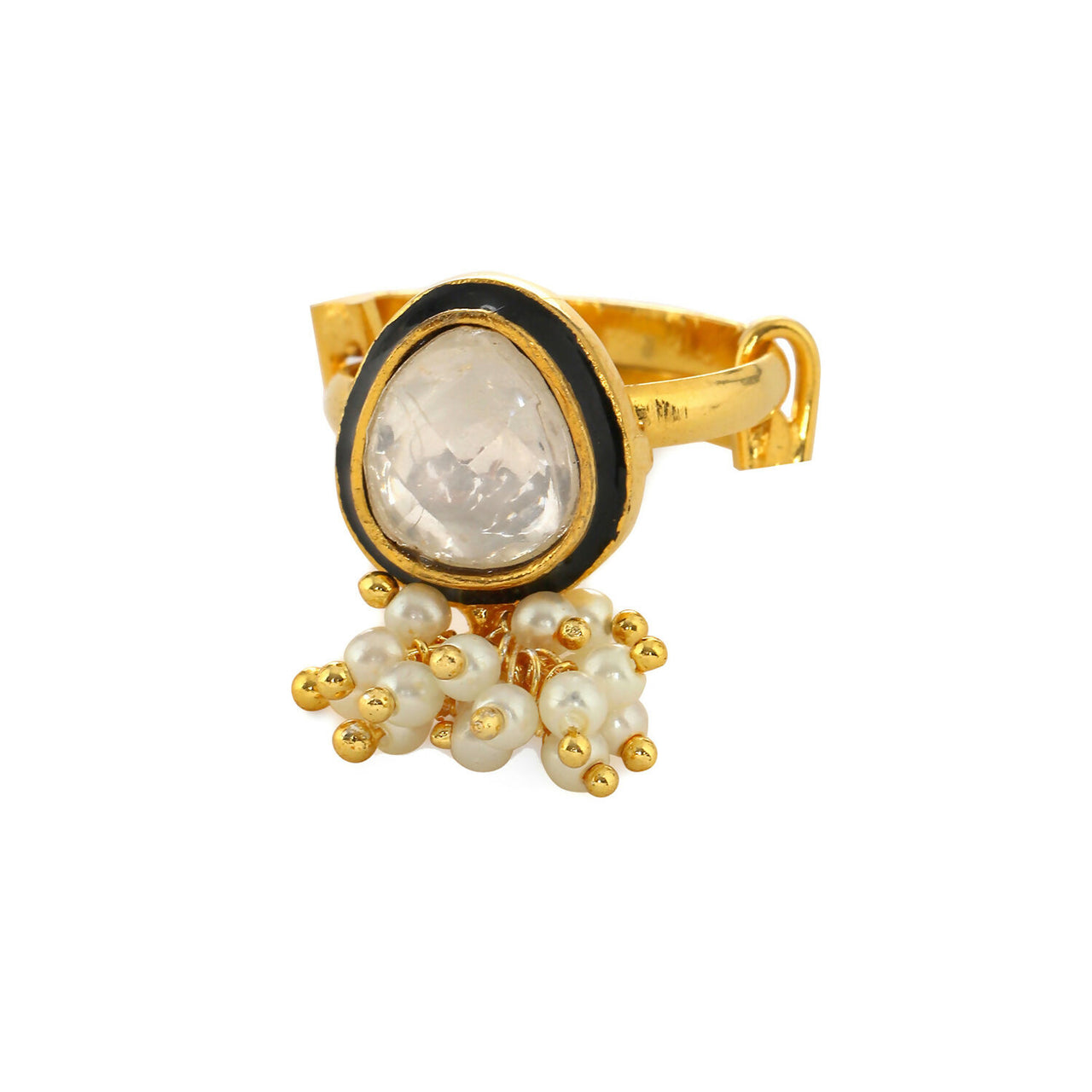 Kundan Ring with Pearls (Gold) - Ruby Raang - Distacart