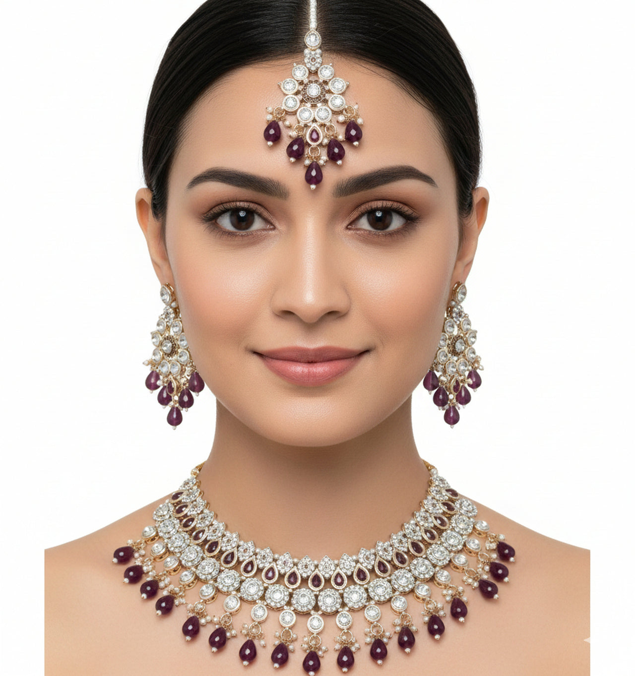 Jewel City Royal Stone Bridal Necklace Set for Women | Traditional Gold-Plated Ethnic Indian Jewelry - Distacart