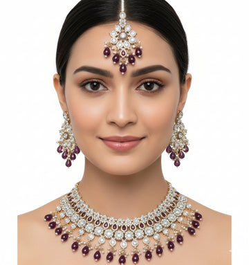 Jewel City Royal Stone Bridal Necklace Set for Women | Traditional Gold-Plated Ethnic Indian Jewelry - Distacart