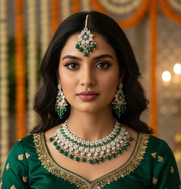 Jewel City Royal Green Stone Bridal Necklace Set for Women | Traditional Gold-Plated Ethnic Indian Jewelry - Distacart