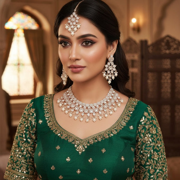 Jewel City White Stone Bridal Necklace Set for Women | Traditional Gold-Plated Ethnic Indian Jewelry - Distacart