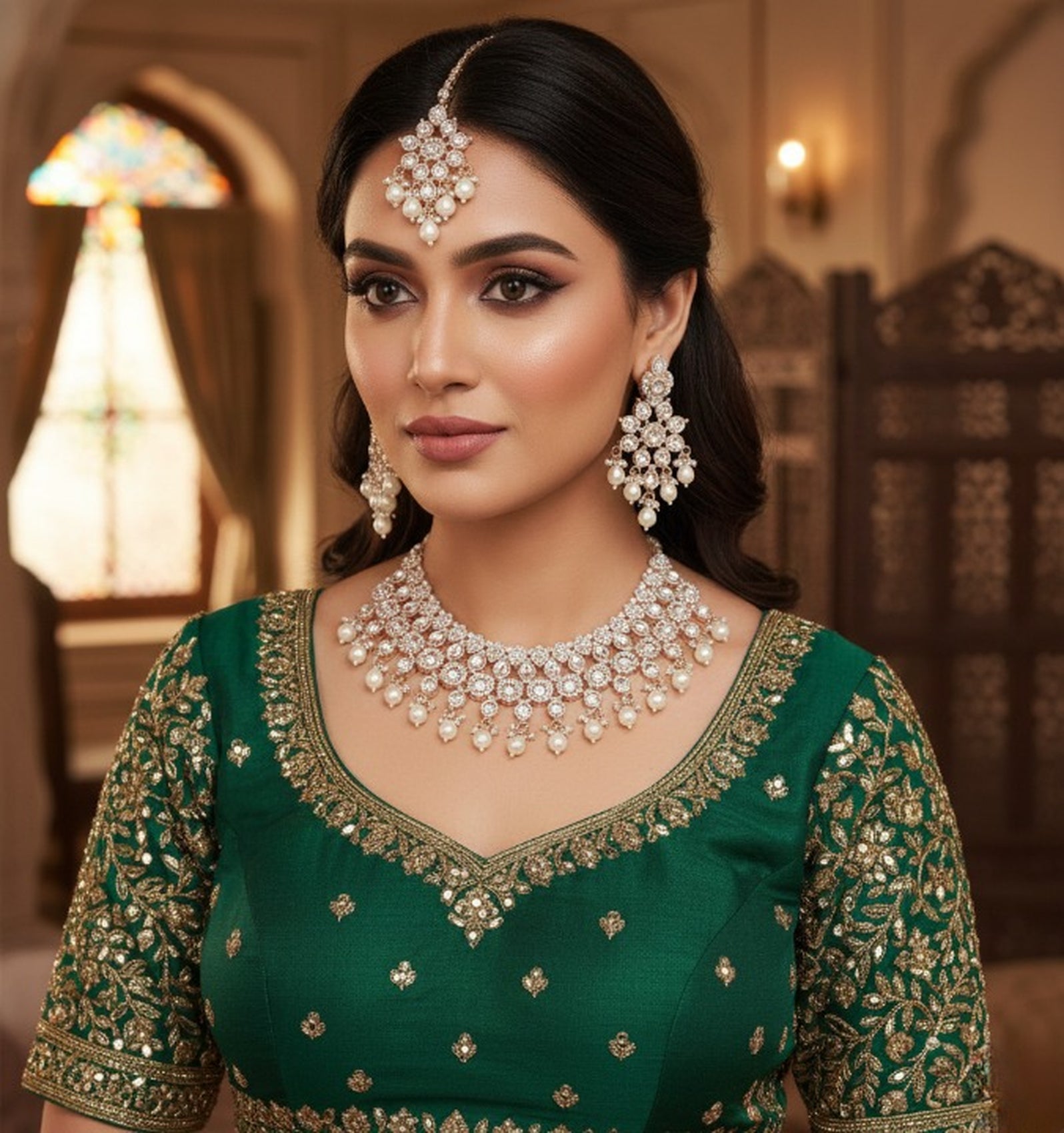 Jewel City White Stone Bridal Necklace Set for Women | Traditional Gold-Plated Ethnic Indian Jewelry