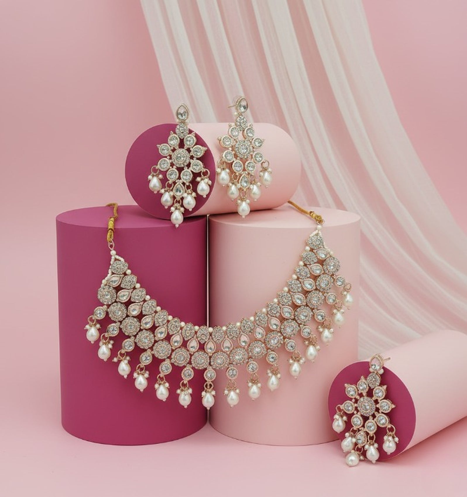Jewel City White Stone Bridal Necklace Set for Women | Traditional Gold-Plated Ethnic Indian Jewelry - Distacart