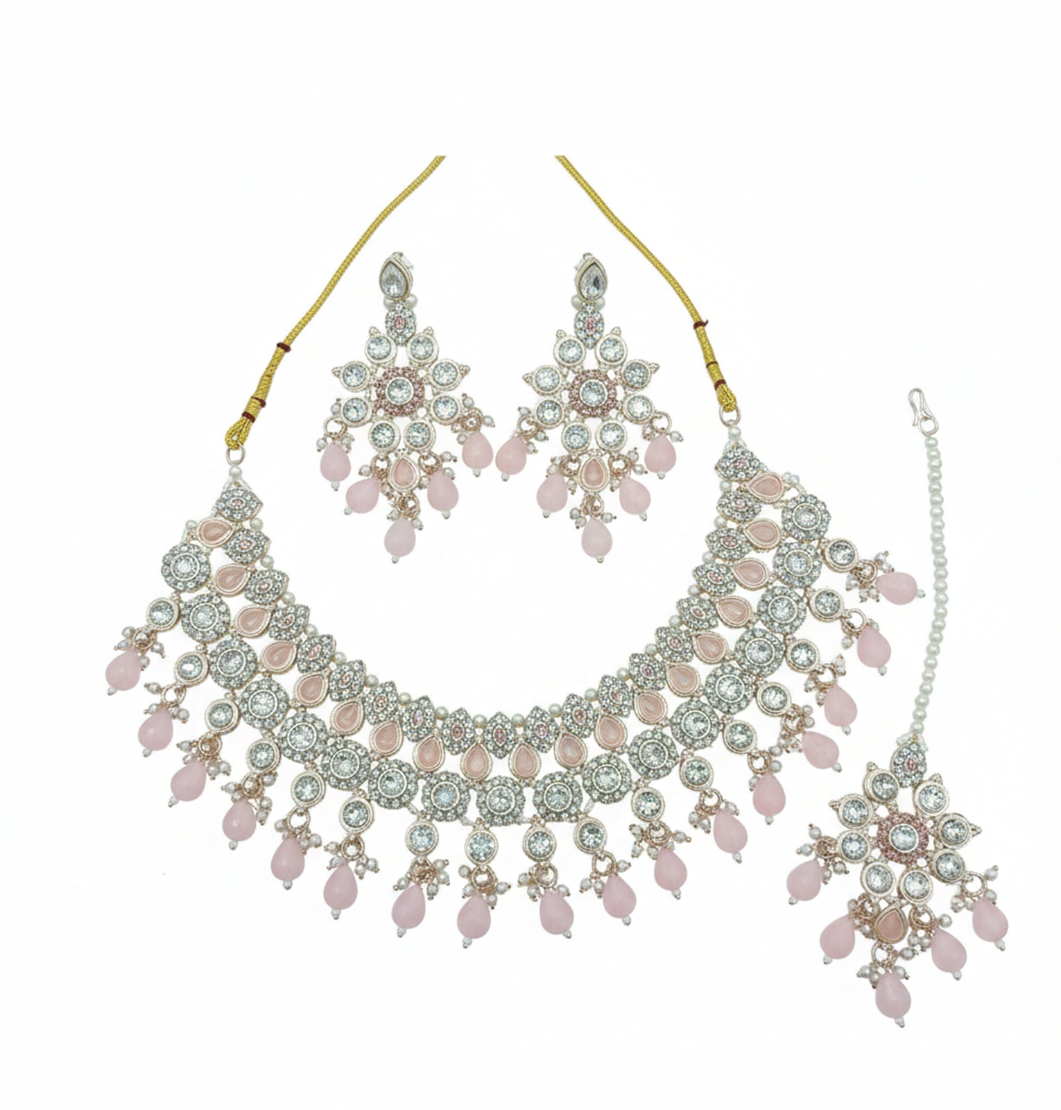 Jewel City Pink Stone Bridal Necklace Set for Women | Traditional Gold-Plated Ethnic Indian Jewelry - Distacart