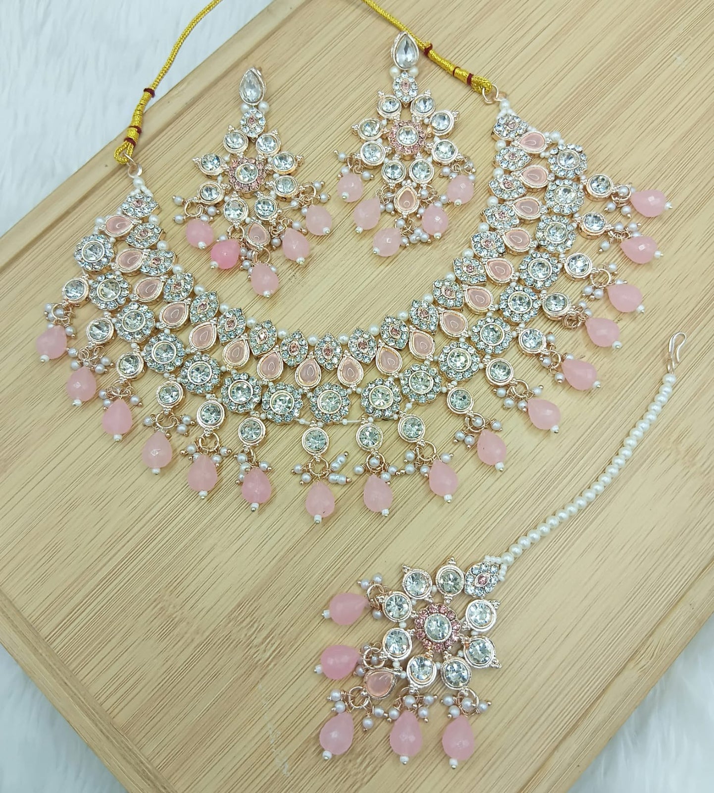 Jewel City Pink Stone Bridal Necklace Set for Women | Traditional Gold-Plated Ethnic Indian Jewelry - Distacart