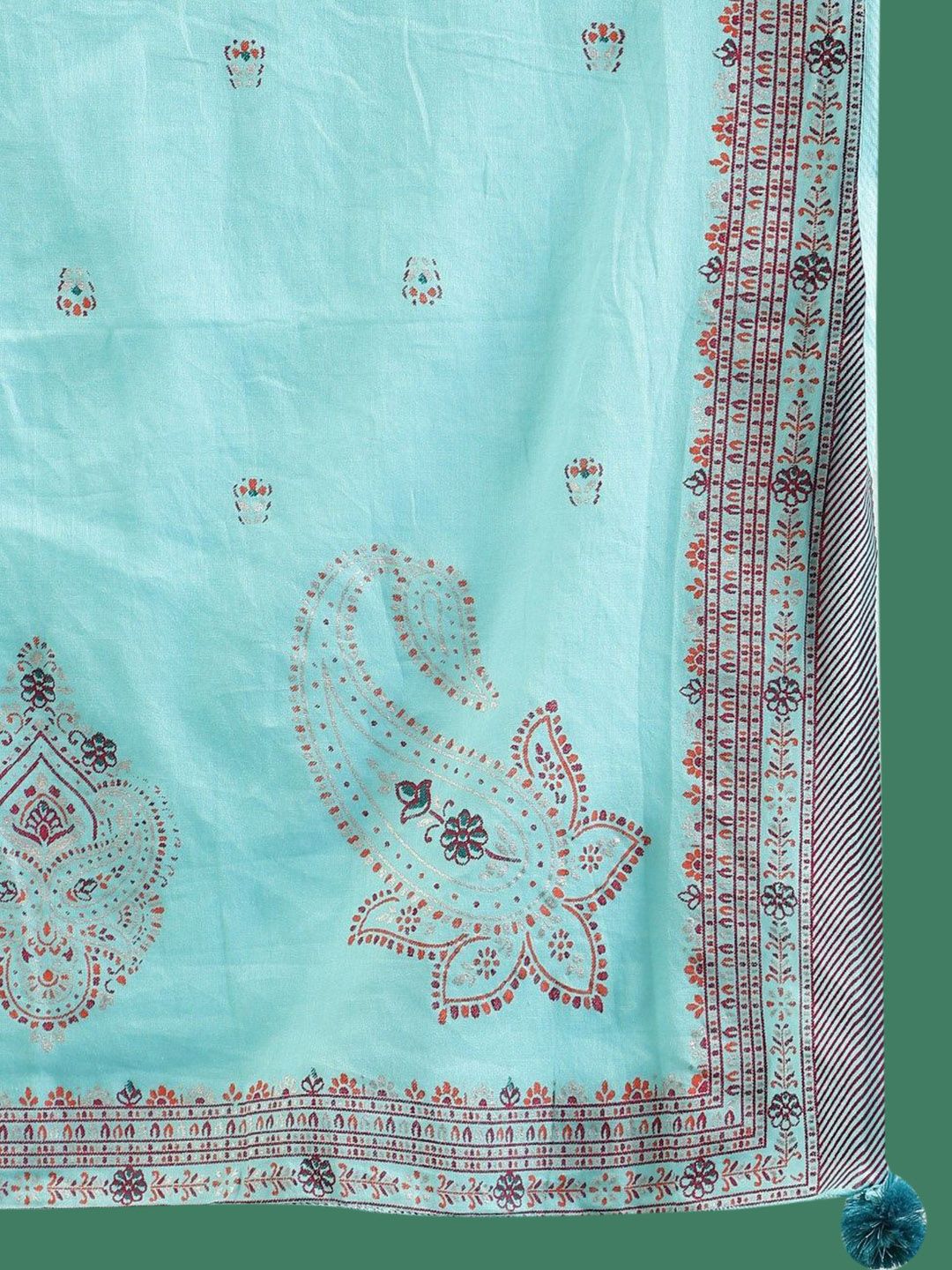 Sangria Embroidered Cotton Kurta With Trousers & Dupatta - Distacart