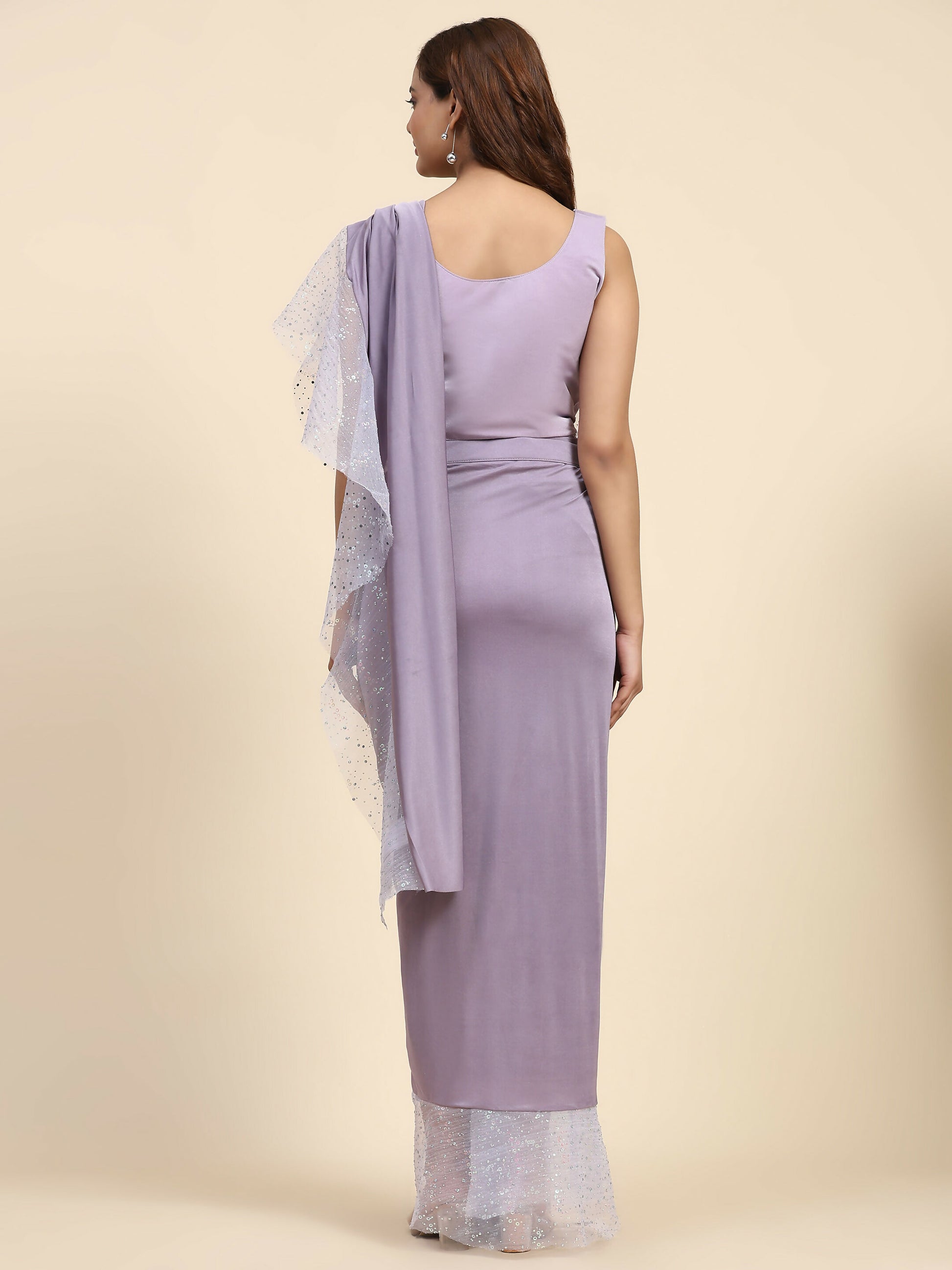 Light Purple Lycra Solid Ready to Wear Saree with stitched Blouse - Nita - Distacart