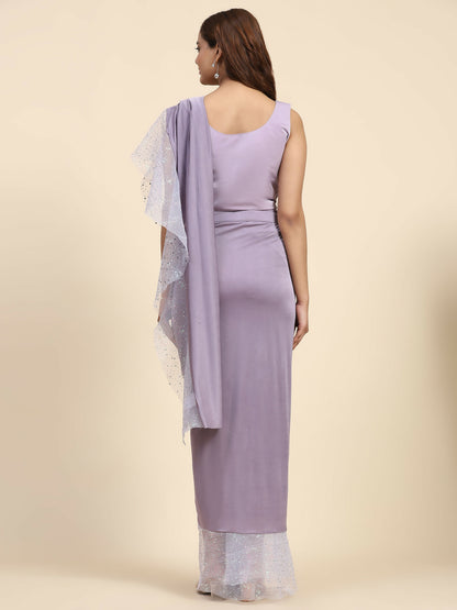 Light Purple Lycra Solid Ready to Wear Saree with stitched Blouse - Nita - Distacart