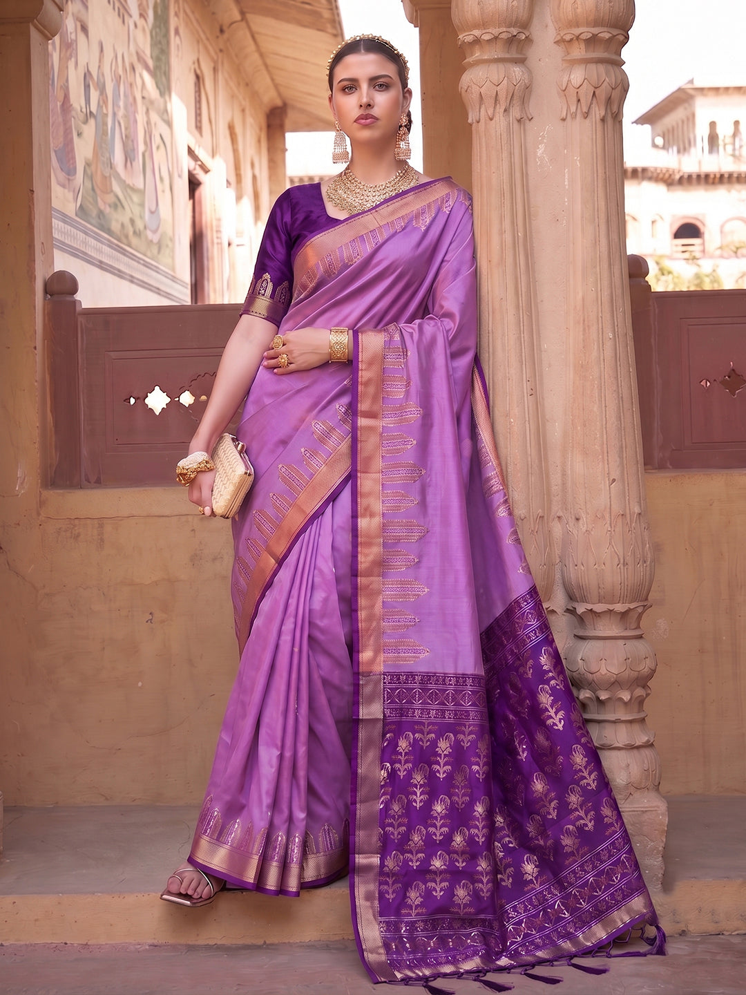 Shree Shyam Fashion Woven Work Soft Silk Fabric Festive Wear Saree With Blouse-Violet