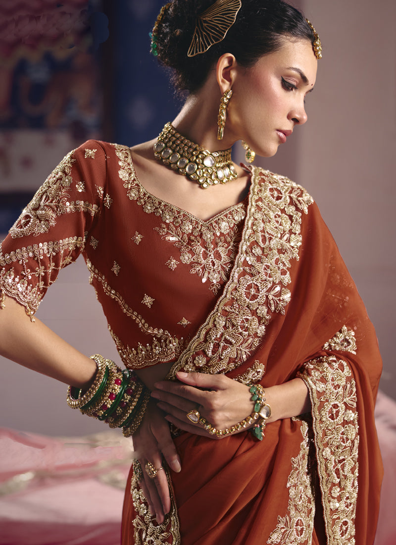 Vegaa Fashion Red Silk Embroidered Wedding Wear Saree - Distacart