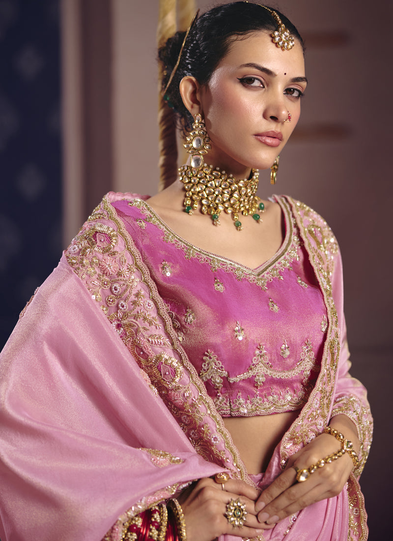Vegaa Fashion Light_Pink Silk Embroidered Wedding Wear Saree - Distacart