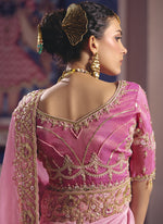 Thumbnail for Vegaa Fashion Light_Pink Silk Embroidered Wedding Wear Saree - Distacart